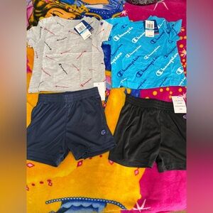 Champion Kids' Gray and Blue T-Shirt with Navy and Black Shorts Set